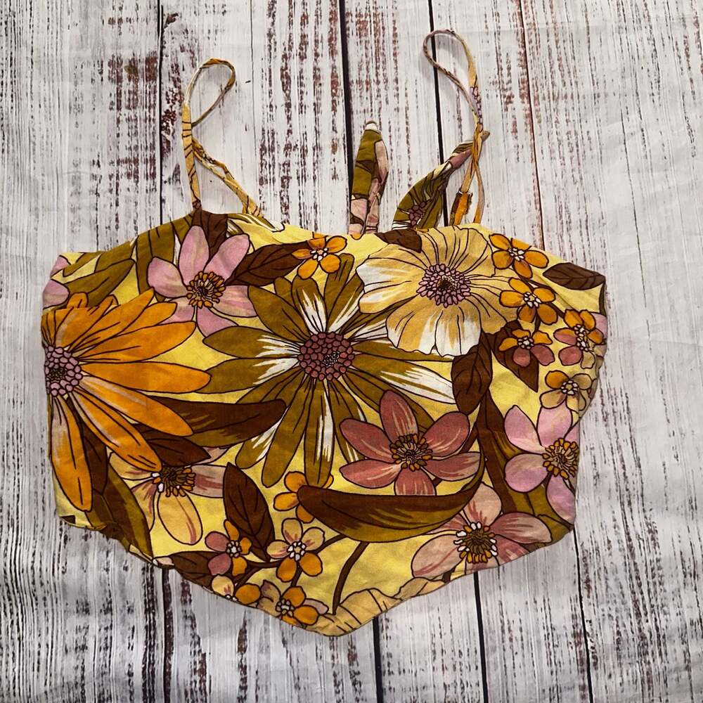 Angie Floral Print High Neck Crop Top, Size L